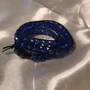 Vibrant blue; leather wrap bracelet